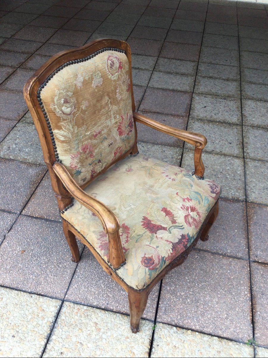 Un Fauteuil Louis XV d'époque XVIIIe Siècle à Dossier Plat-photo-3