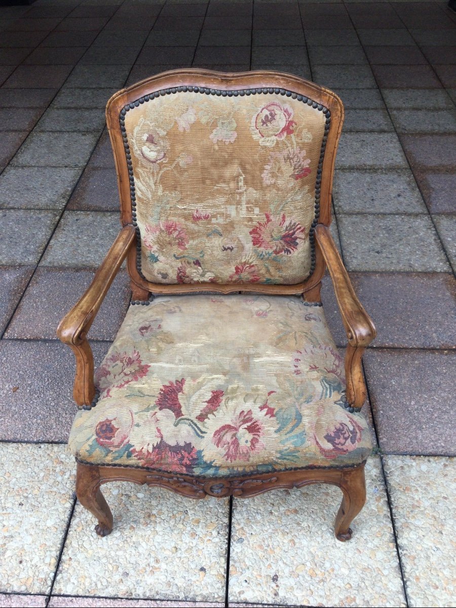 Un Fauteuil Louis XV d'époque XVIIIe Siècle à Dossier Plat-photo-4