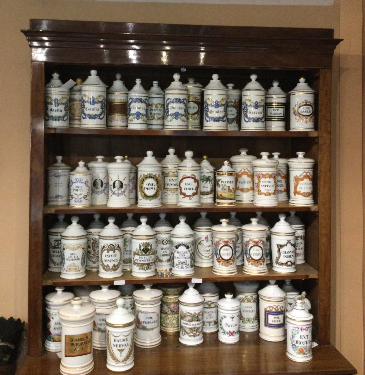 New Collection Of Antique Porcelain And Glass Pharmacy Jars. 