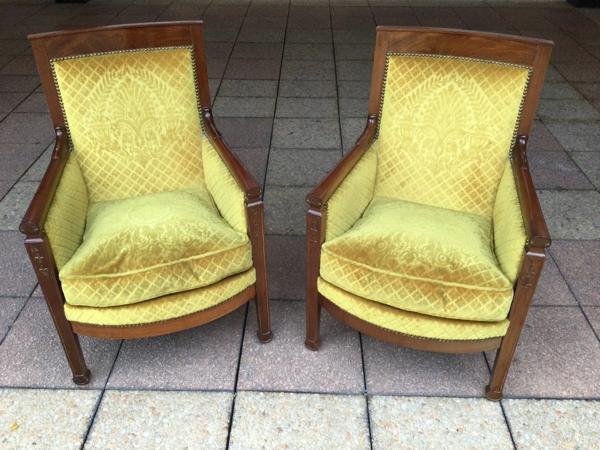 Pair Of Directoire Mahogany Bergeres-photo-3