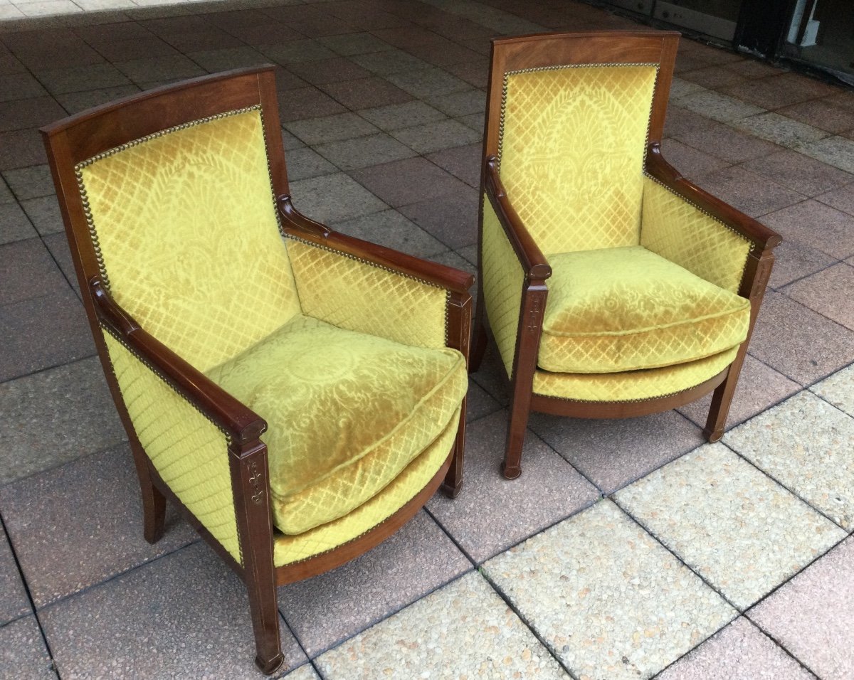 Pair Of Directoire Mahogany Bergeres-photo-5