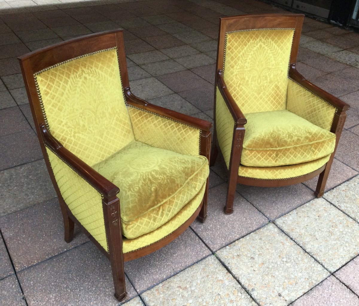 Pair Of Directoire Mahogany Bergeres