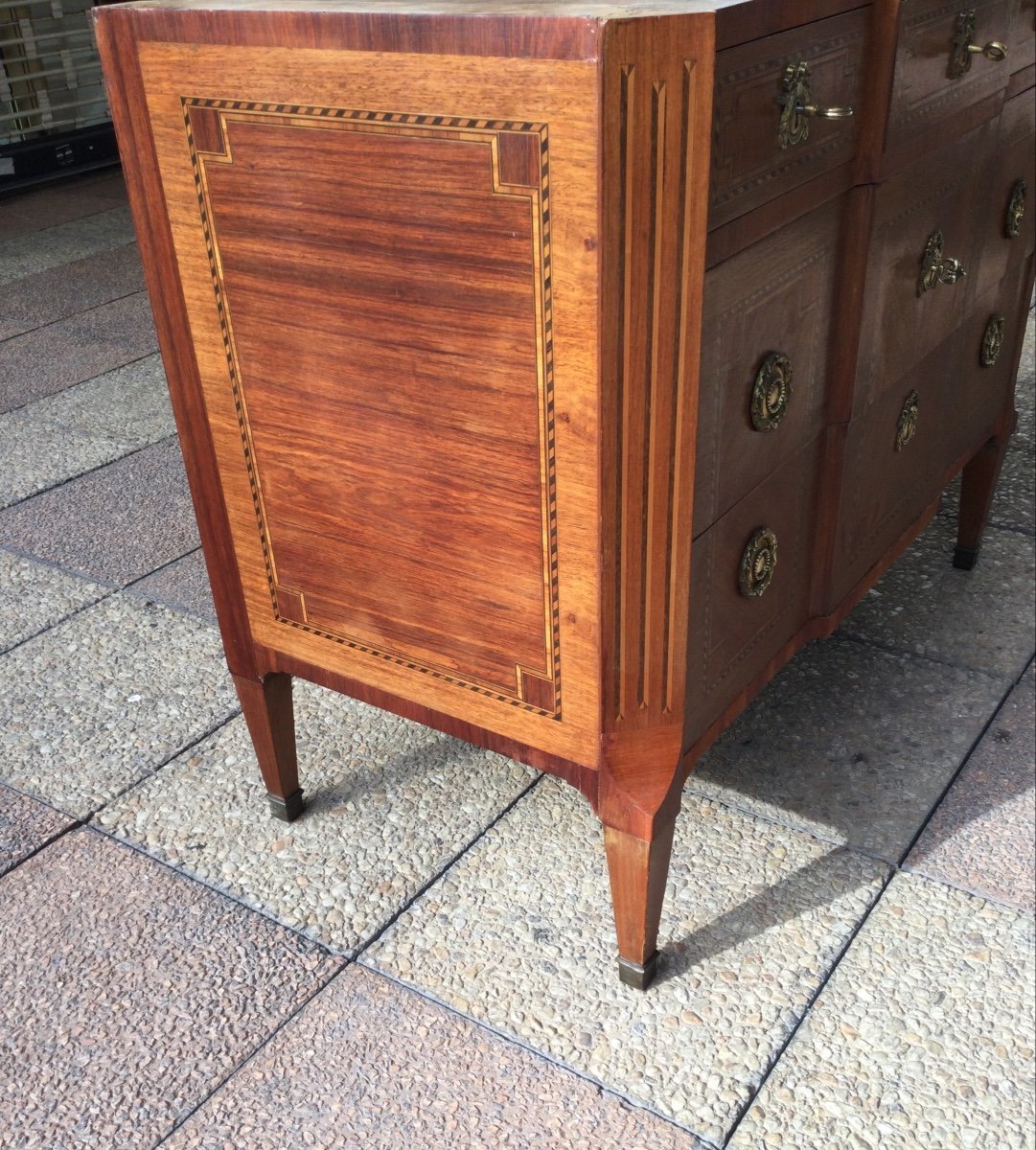 A Louis XV - Louis XVI Transition Style Marquetry Chest Of Drawers-photo-2