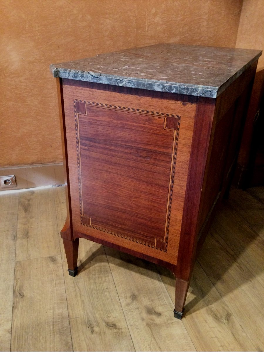 A Louis XV - Louis XVI Transition Style Marquetry Chest Of Drawers-photo-3