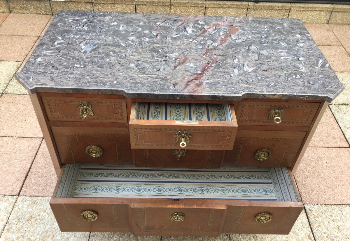 A Louis XV - Louis XVI Transition Style Marquetry Chest Of Drawers-photo-1