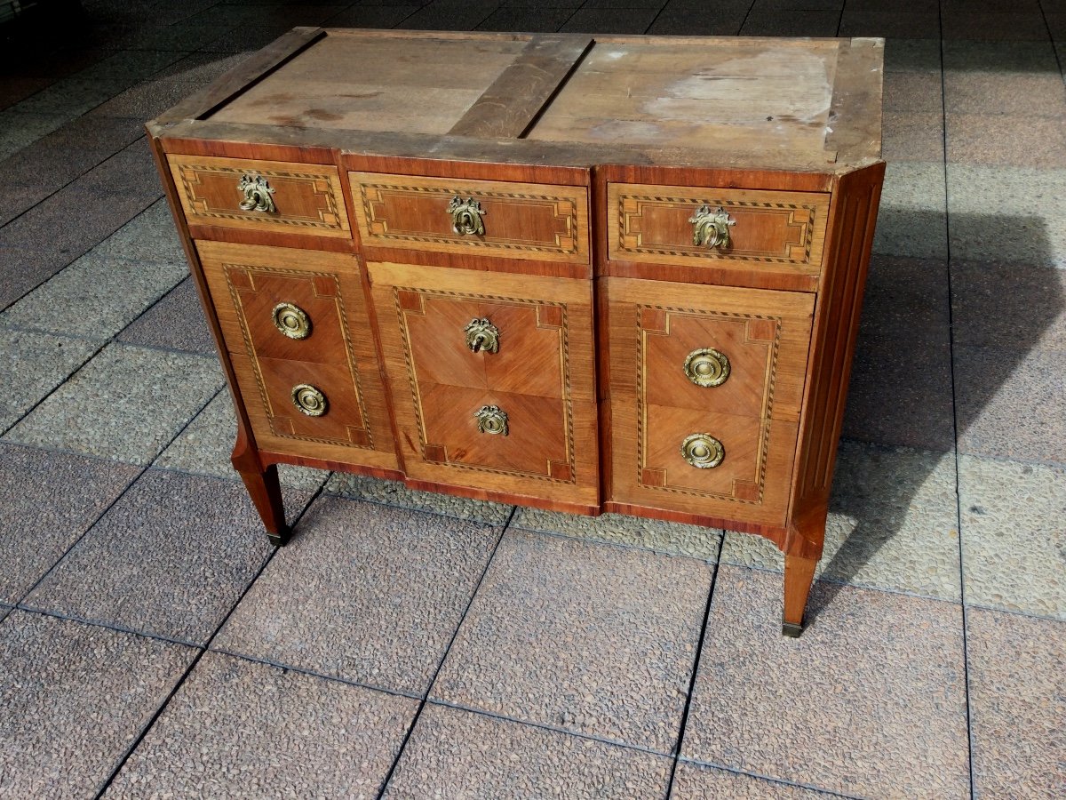 A Louis XV - Louis XVI Transition Style Marquetry Chest Of Drawers-photo-2