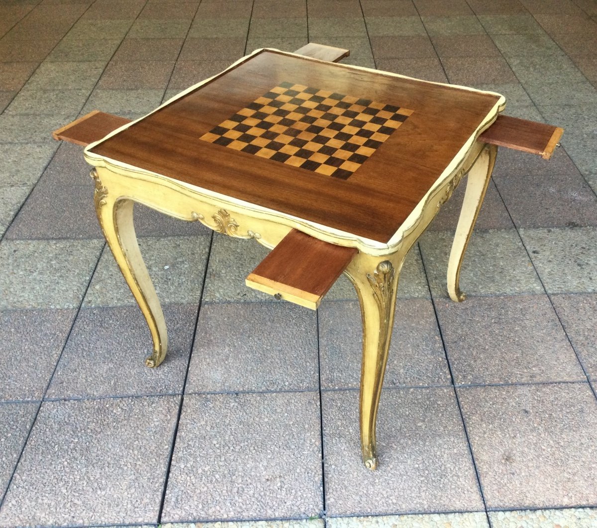 A Louis XV Style Games Table With Inlaid Top And Removable And Reversible Top.-photo-4