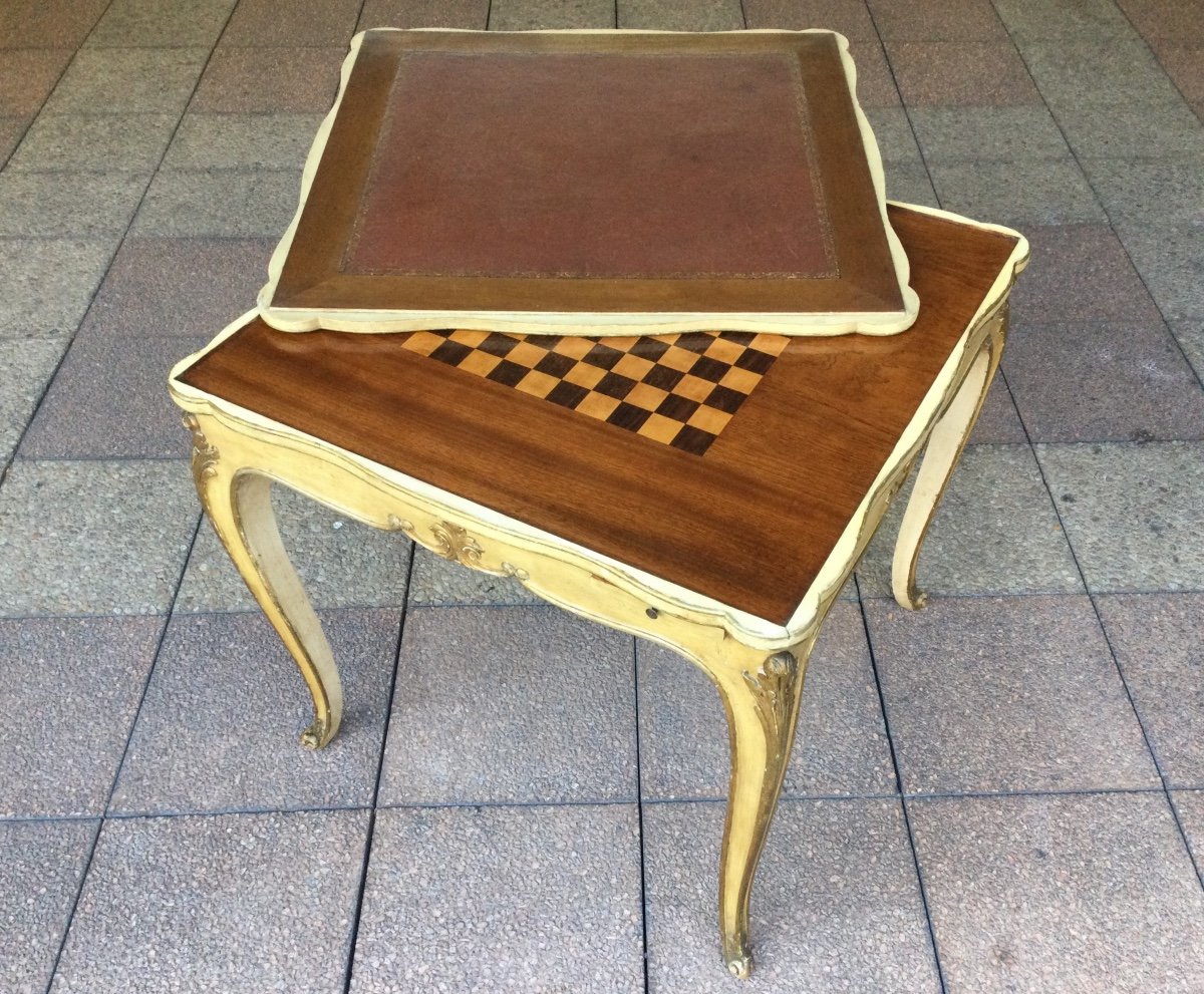 A Louis XV Style Games Table With Inlaid Top And Removable And Reversible Top.