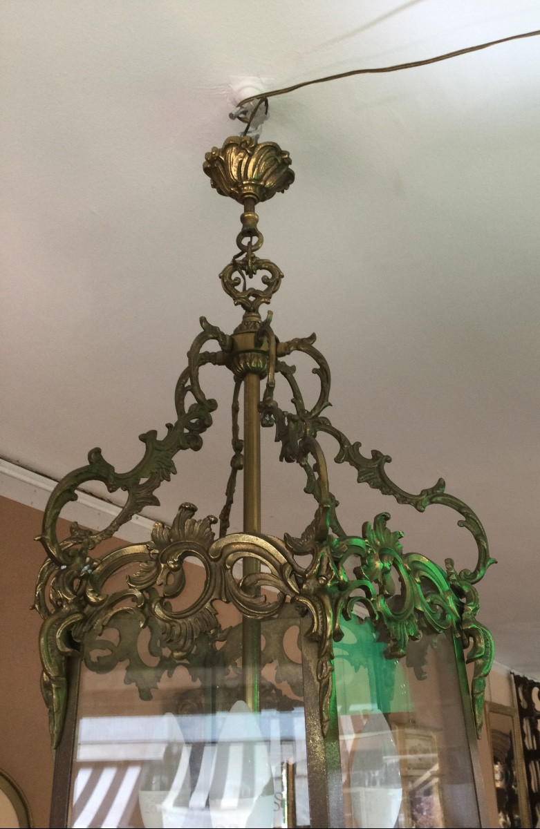 A Three-light Gilt Bronze And Brass Lantern-photo-1