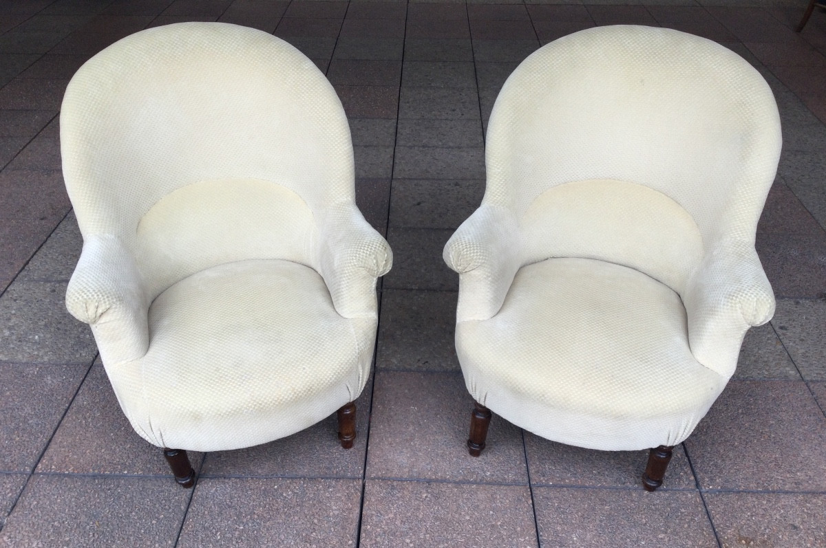 A Pair Of Very Comfortable Wingback Or Fireside Armchairs. 