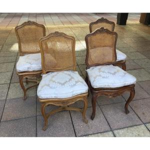 Four Louis XV Chairs (2 + 2) Caned With ''à La Reine'' Backs