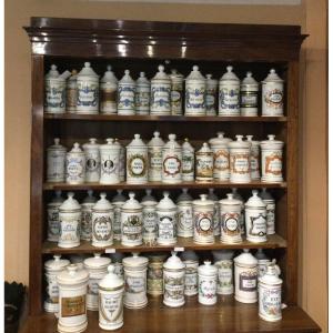 New Collection Of Antique Porcelain And Glass Pharmacy Jars. 