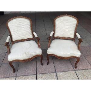 A Pair Of Louis XV Style Flat Back Armchairs