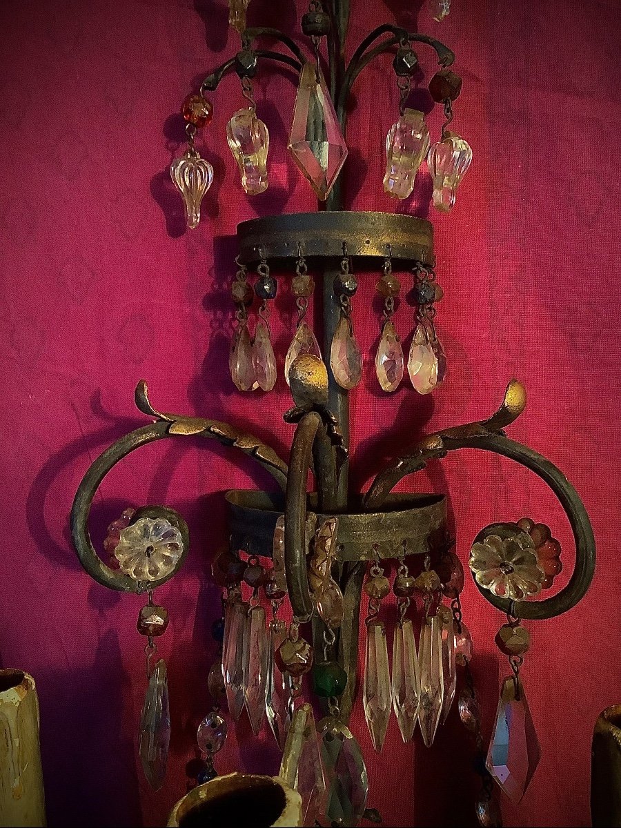 In The Taste Of Baguès, Pair Of Metal Sconces And Pendants Early XX Eme-photo-4