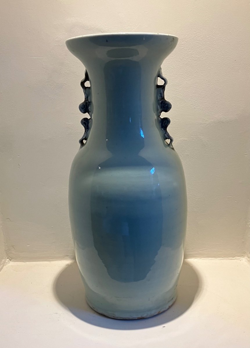 China Porcelain Baluster Vase With Celadon And Blue Enamel Decor Mid 19th Century -photo-4