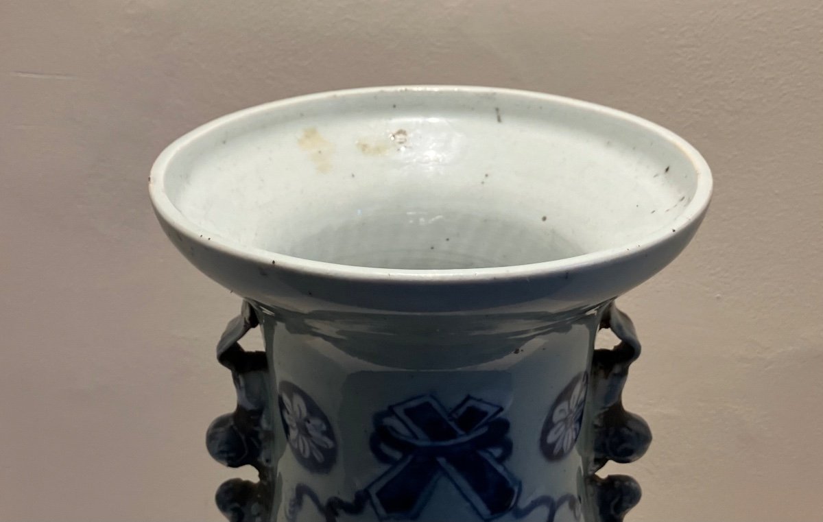 China Porcelain Baluster Vase With Celadon And Blue Enamel Decor Mid 19th Century -photo-1