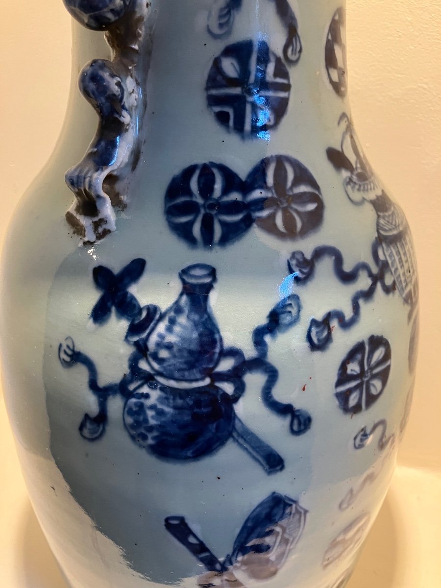 China Porcelain Baluster Vase With Celadon And Blue Enamel Decor Mid 19th Century -photo-4