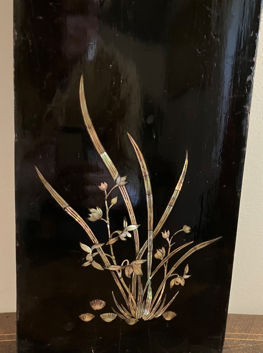 Two Decorative Panels With Indochinese Mother-of-pearl Inlaid Decor, Late 19th Century -photo-3