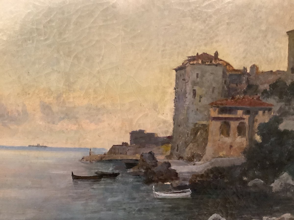 Huile Sur Toile « La Crique » Début XX ème Italie -photo-1