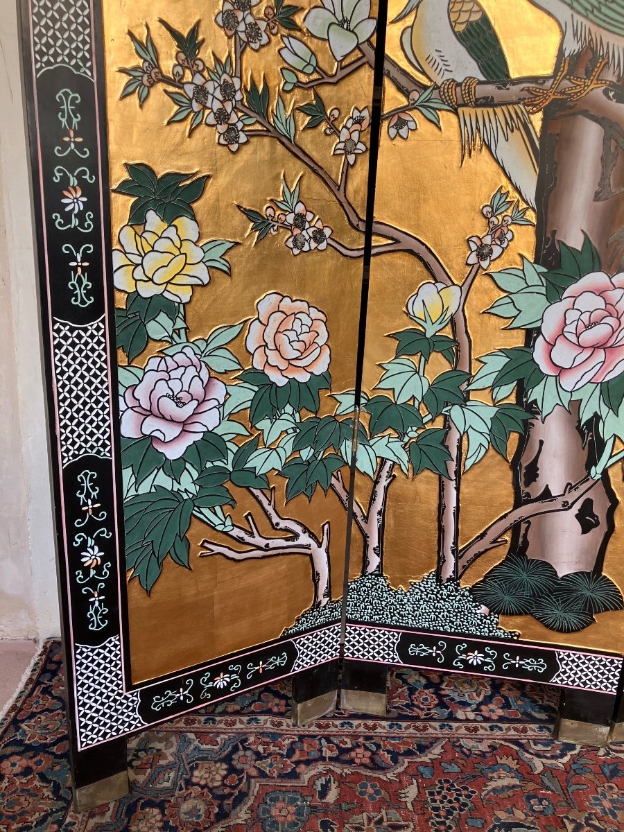 Chinese Golden Screen 4 Panels Circa 1970-photo-4