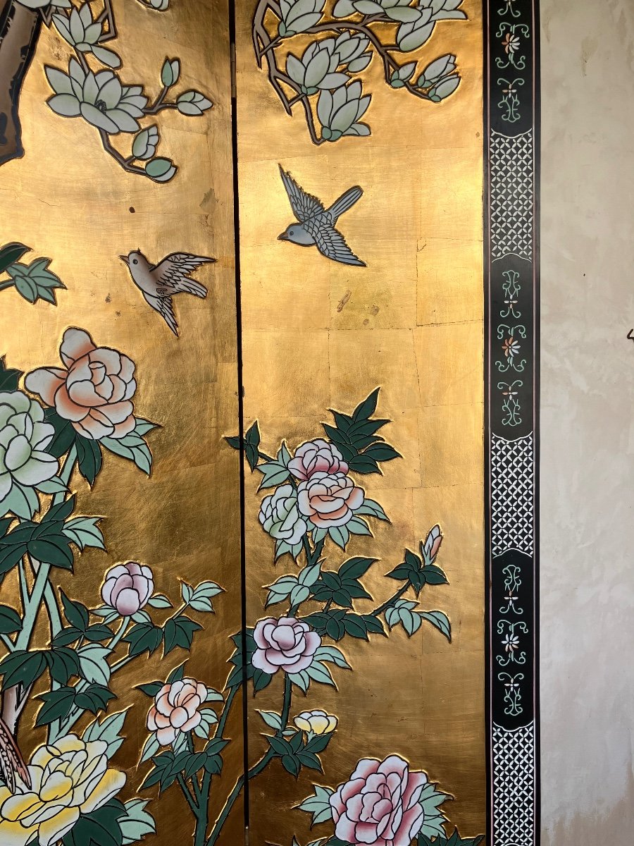 Chinese Golden Screen 4 Panels Circa 1970-photo-3