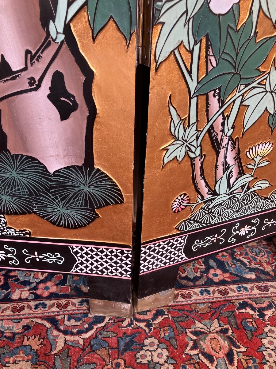 Chinese Golden Screen 4 Panels Circa 1970-photo-4