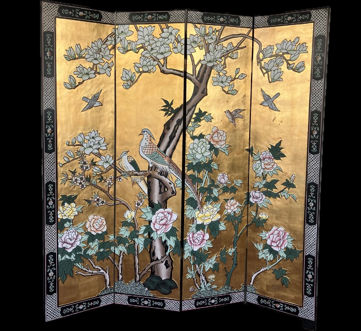 Chinese Golden Screen 4 Panels Circa 1970