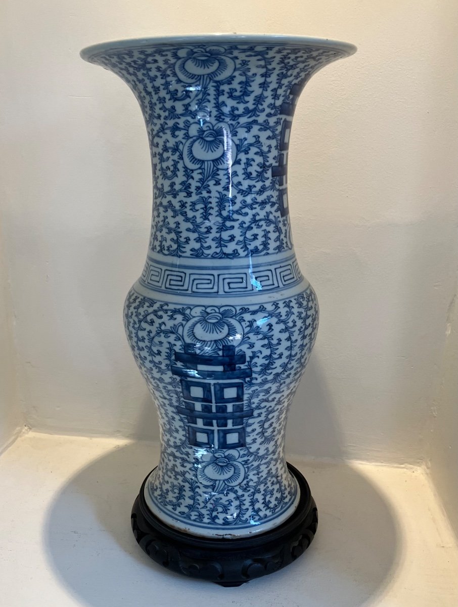 Chinese Blue Vase White Background Baluster Shape Mid 19th Century -photo-2