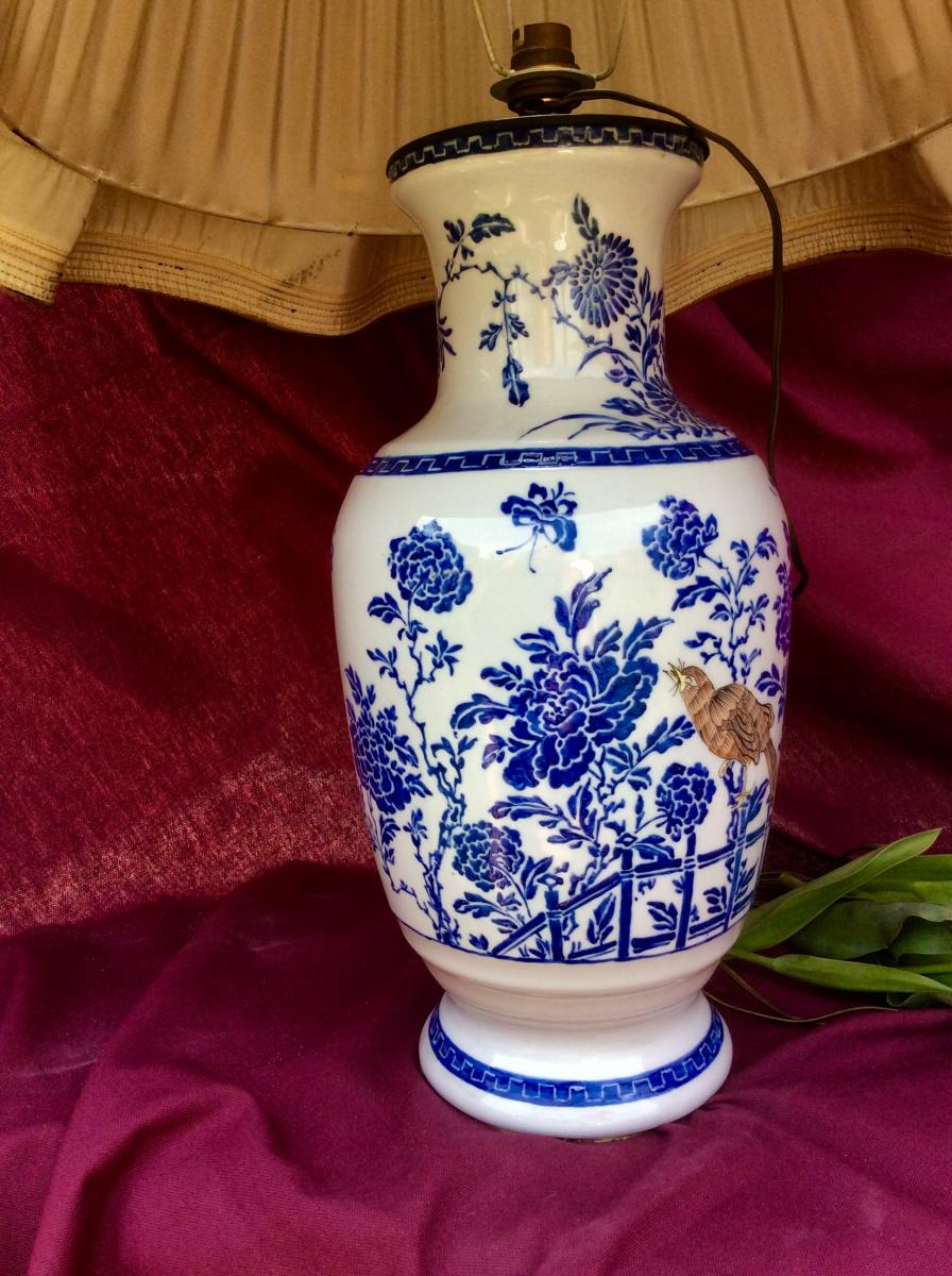 Earthenware Lamp Painted In The Style Chinoiseries From The Middle XX Eme-photo-1