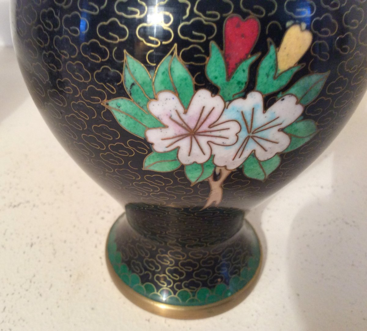 Paire De Vases Chinois En Cuivre Cloisonnés Du Milieu XX Eme -photo-3