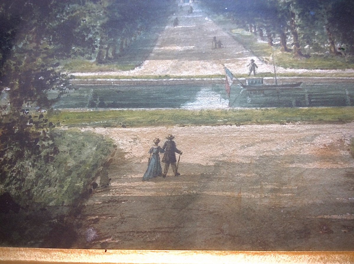 Dessin à La Gouache Du Grand Canal à Versailles Fin XIX ème -photo-4