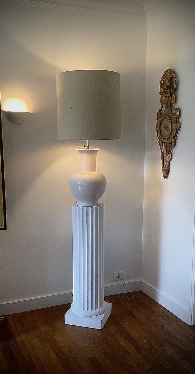 Glazed Ceramic Baluster Vase Lamp From The 1960s