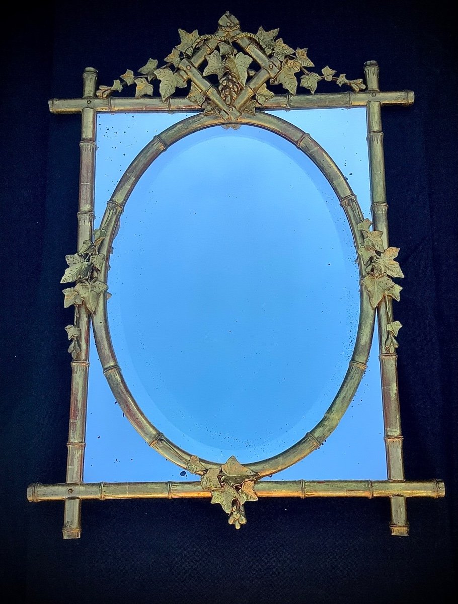 Miroir Aux Bambous Et Médaillon d'époque Napoléon III