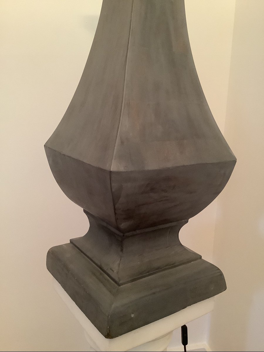 Maria Pergay In The Taste Of: Vintage Neo Classic Lamp Zinc Gray Lacquered Wood-photo-4