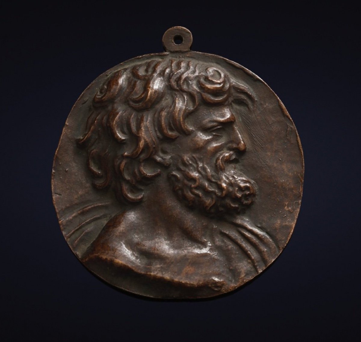 Bronze Plaquette, Italy 17th Century, Head Of Bearded Man