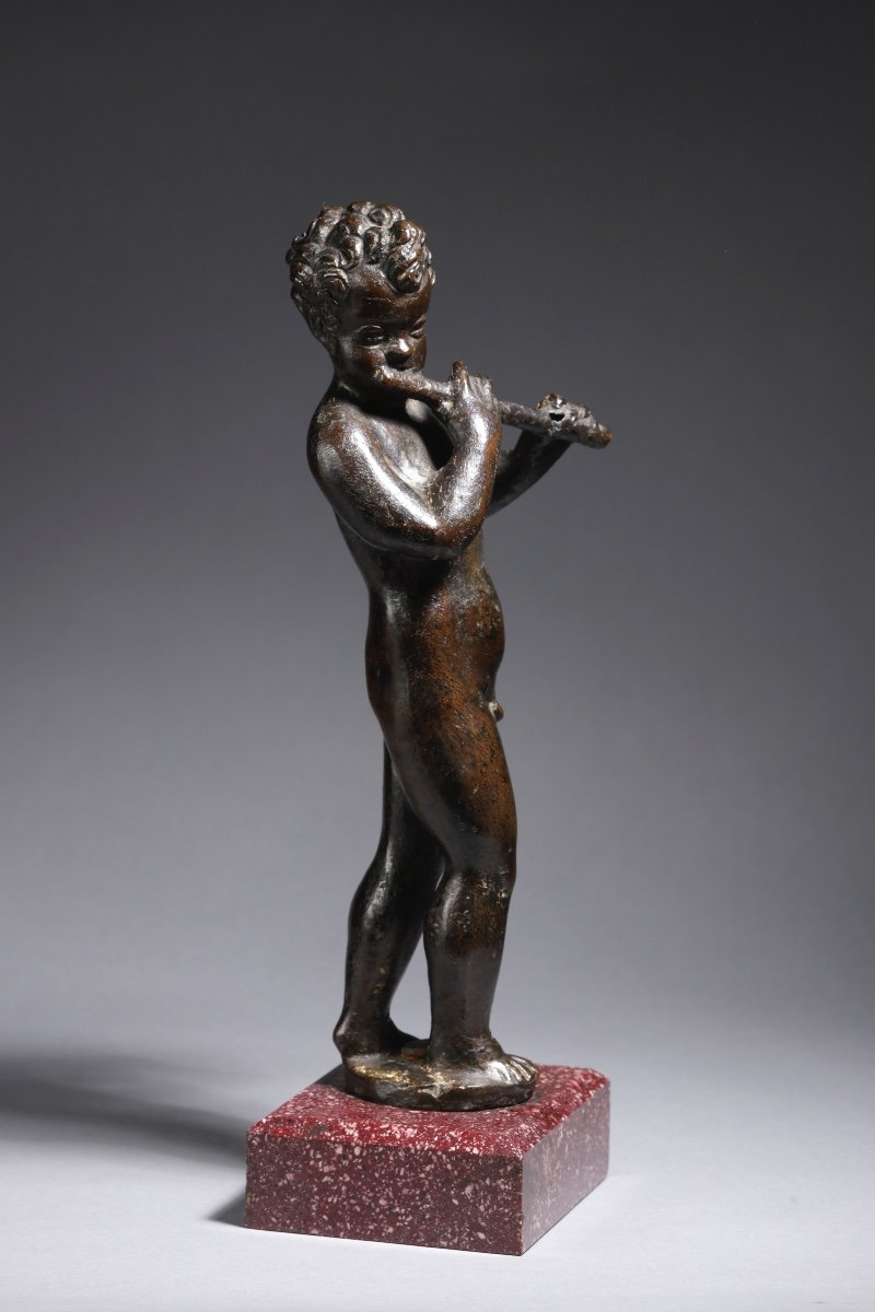 Putto Flutist, Renaissance Bronze, Venice Around 1600-photo-2