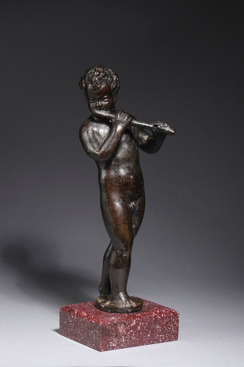 Putto Flutist, Renaissance Bronze, Venice Around 1600