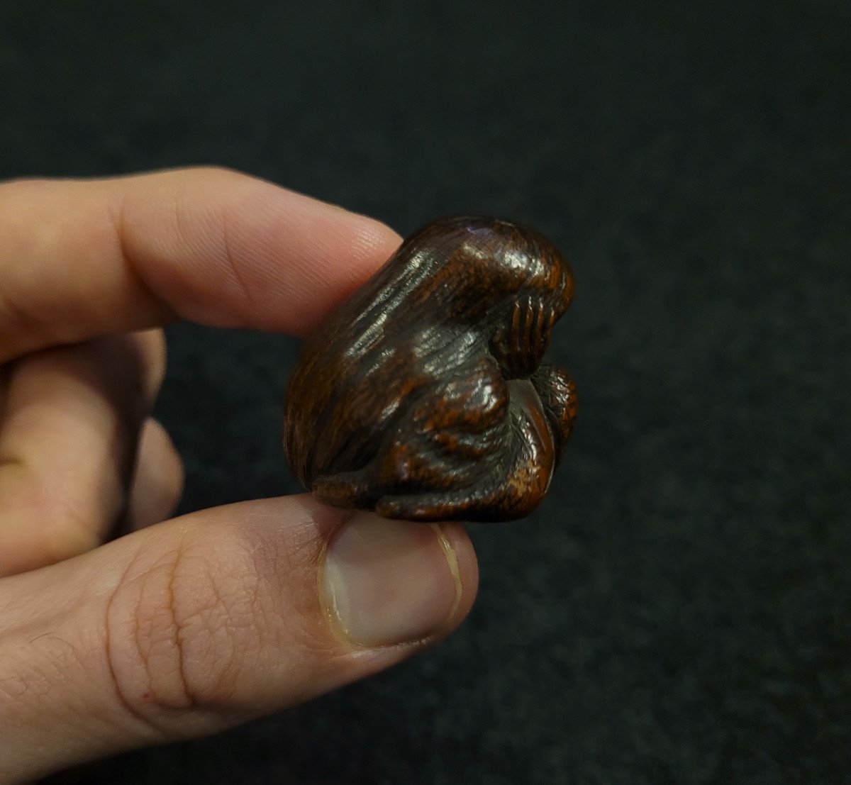 Netsuke - Sleeping Shōjō - Wood-photo-1