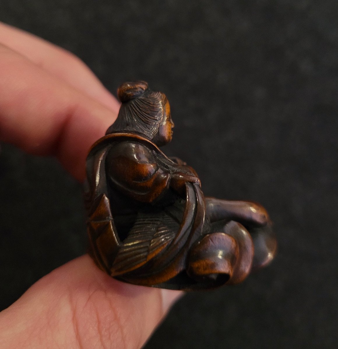 Netsuke - Ryû Jo Sur Un Cygne - Bois-photo-1