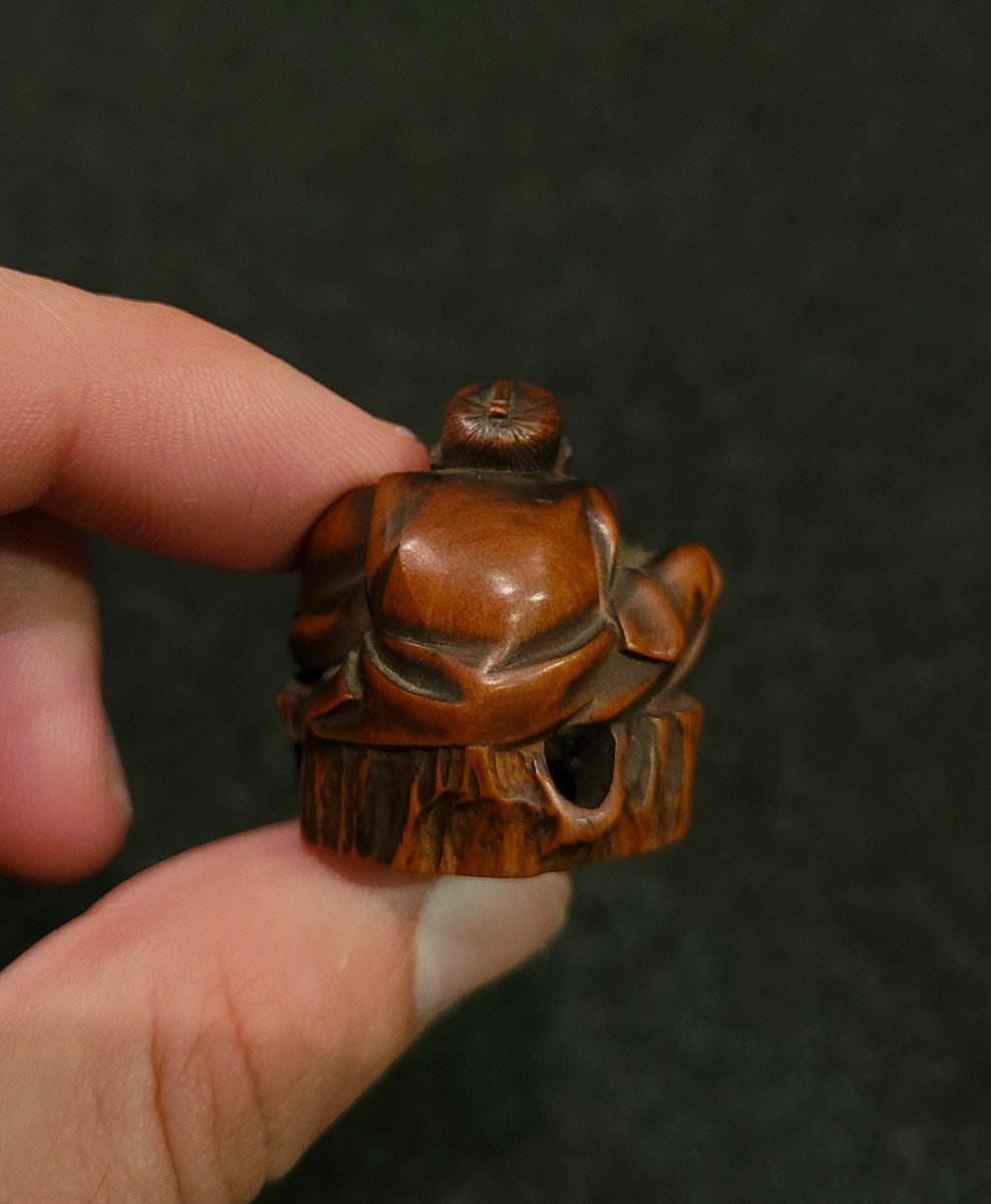 Netsuke - Hana Saka Ji-ji-i - Wood - 19th Century-photo-3