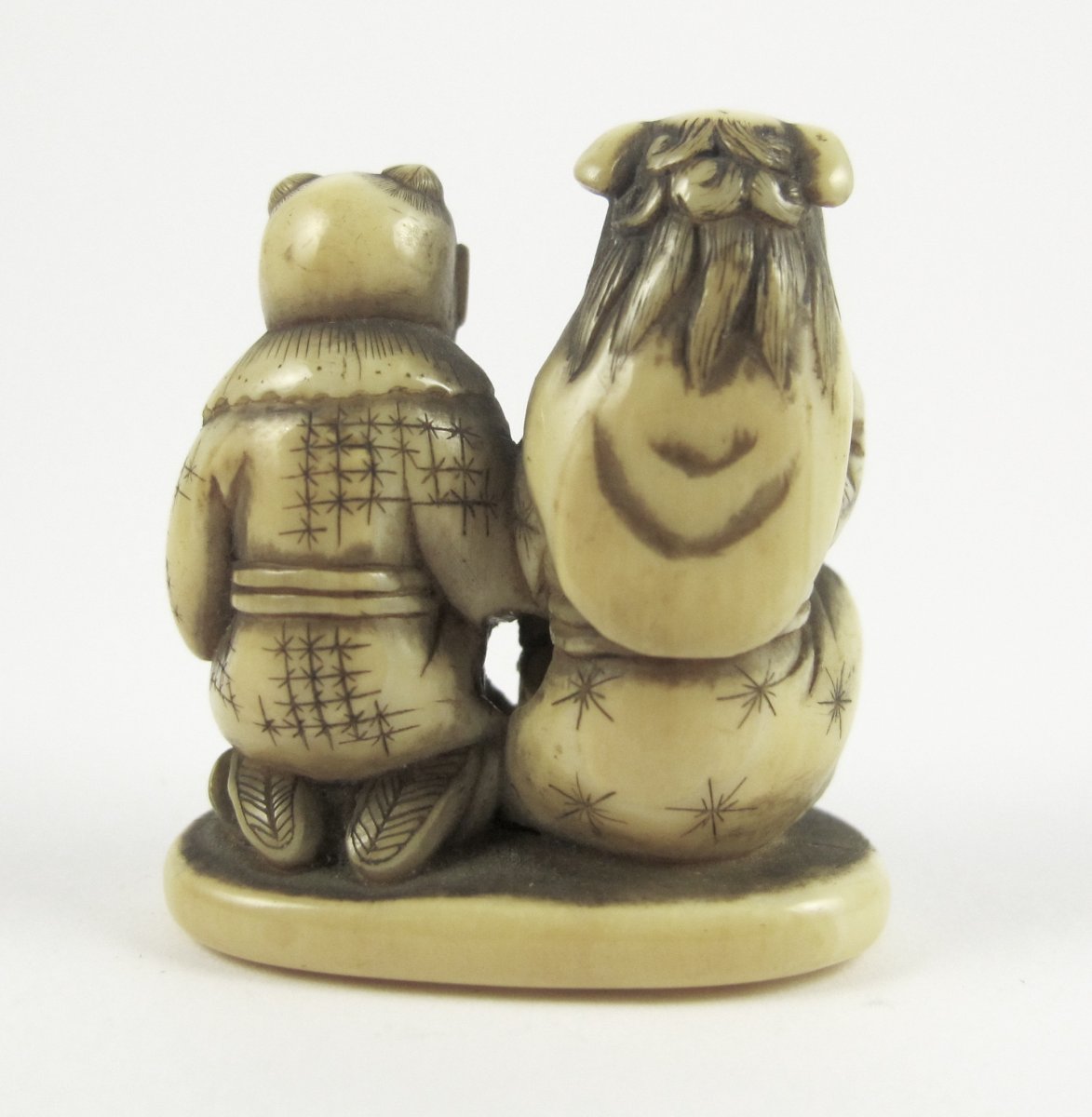 Netsuke En Ivoire - Deux Enfants Et Un Masque De Shishimai-photo-2