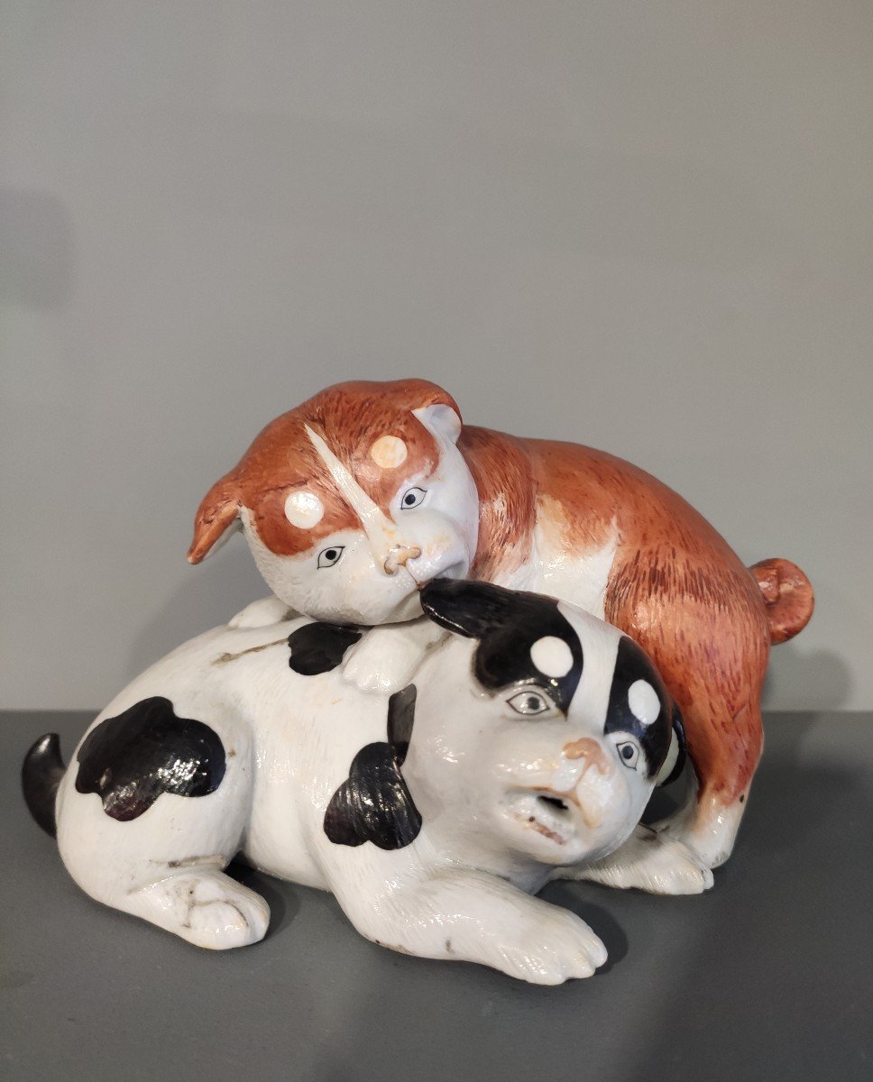 Small Group Of Two Porcelain Puppies From Kutani