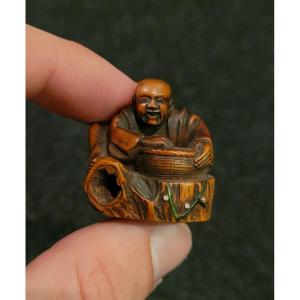 Netsuke - Hana Saka Ji-ji-i - Bois - XIXème