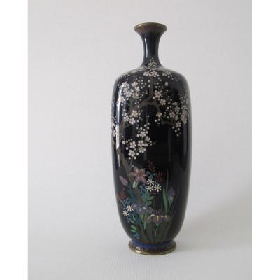 Cloisonné Enamel Vase On Copper With Floral Decoration