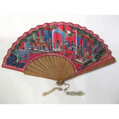 Cantonese Asymmetrical Hand Fan, Sandalwood, China, 19th Century