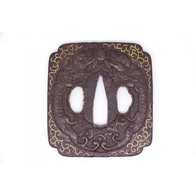 Tsuba En Fer, Style Namban à Décor De Dragons Affrontés, Japon,  Edo