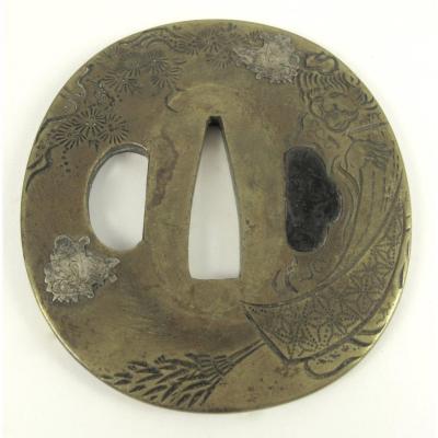 Tsuba Nagamaru Gata - Le Poète Jittoku Et Son Balai