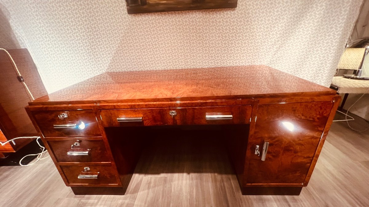 Art Deco Flat Desk In Amboine Burl-photo-4
