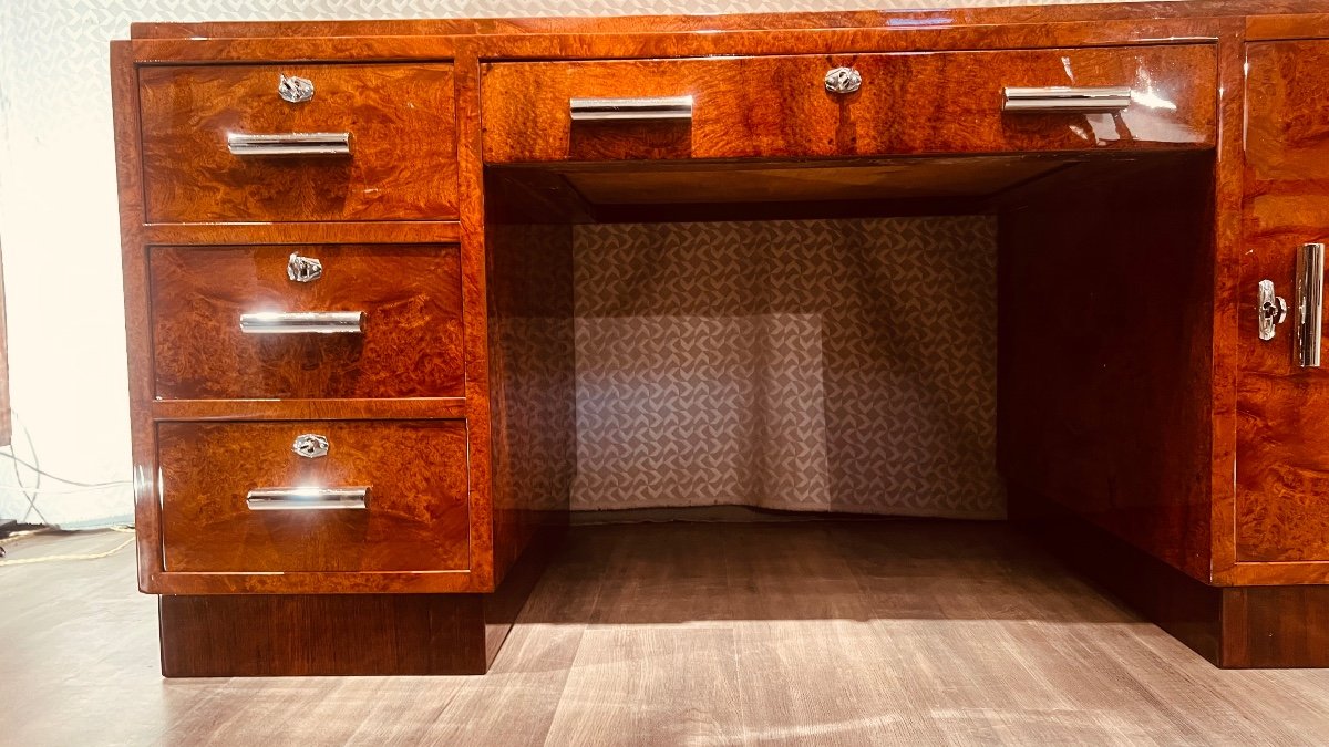 Art Deco Flat Desk In Amboine Burl-photo-5