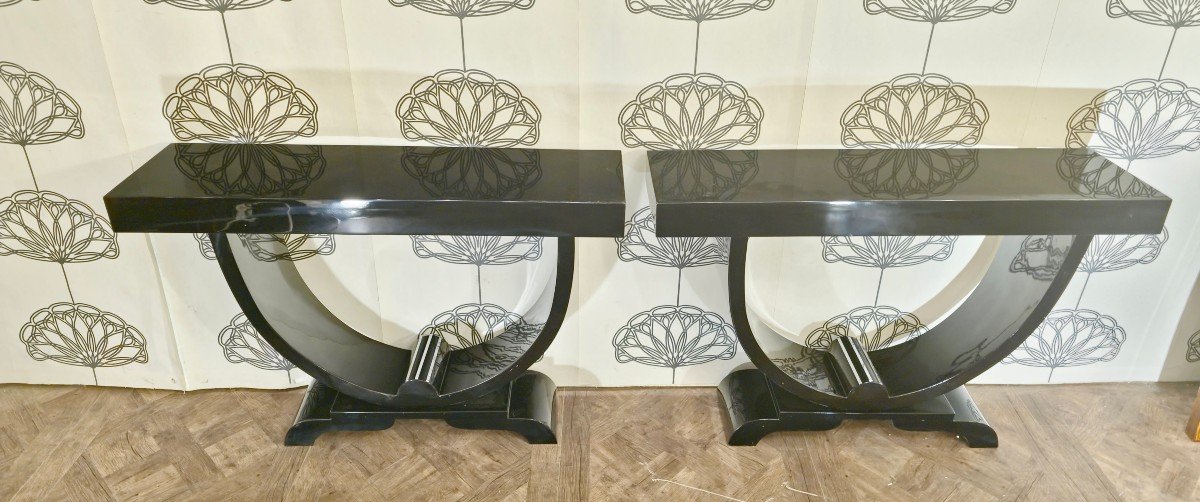 Consoles [pair] Art Deco Lacquered Black 